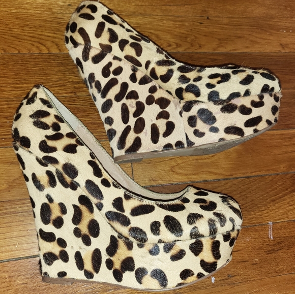 Steve madden leopard wedges leather pony hair heels - Picture 2 of 4